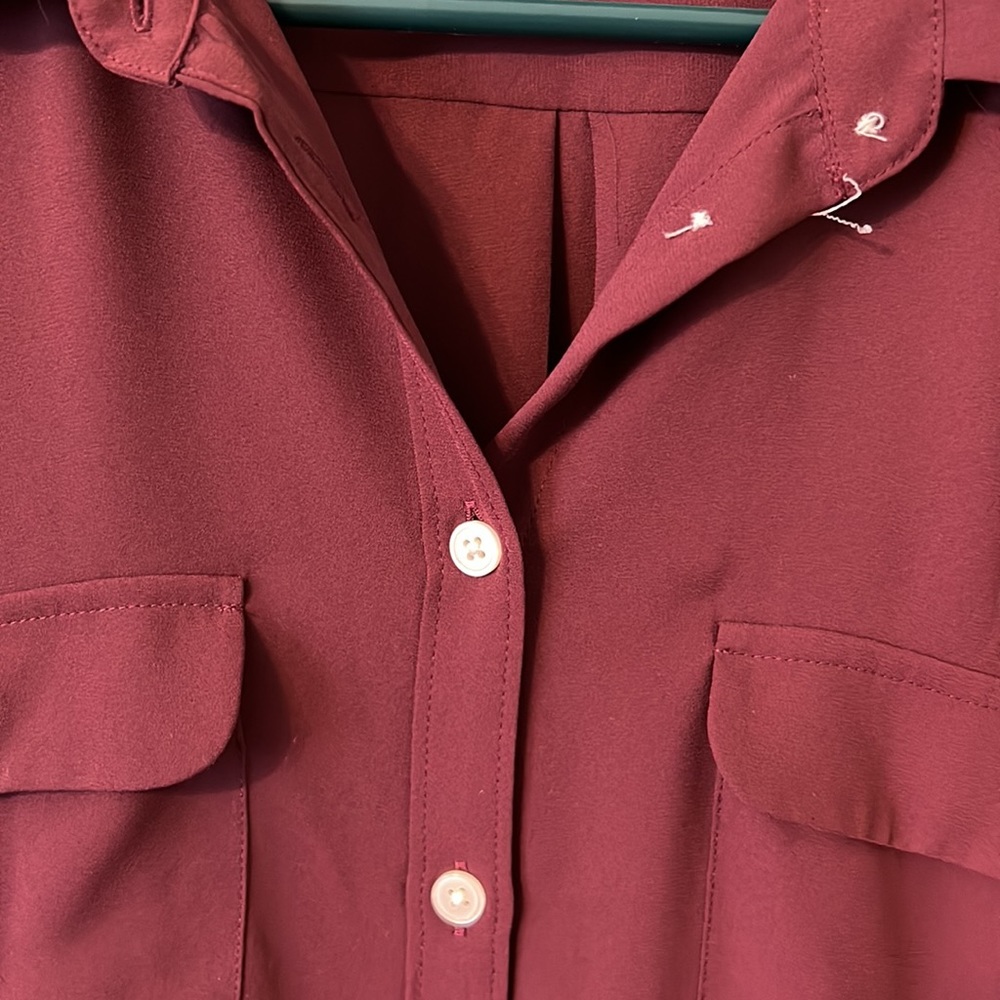 Loft Maroon Button Down With Roll Tab Sleeves - image 5
